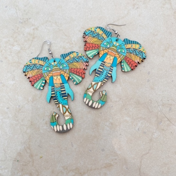 Jewelry - Colorful Boho Statement Elephant Earrings